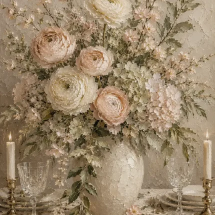 Blush Ranunculus Floral Dining Room Wall Art Canvas Print