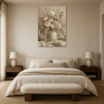 Blush Ranunculus Floral Dining Room Wall Art Canvas Print showcased in an elegant minimalist interior
