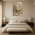 Ivory Hydrangea Floral Dining Room Wall Art Canvas Print showcased in an elegant minimalist interior