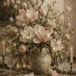 Blush Magnolia Floral Dining Room Wall Art Canvas Print