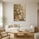 Ivory Rose Floral Dining Room Wall Art Canvas Print styled in a refined neutral interior