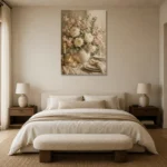 Ivory Rose Floral Dining Room Wall Art Canvas Print showcased in an elegant minimalist interior