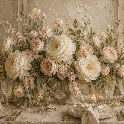 Ivory Peony Floral Dining Room Wall Art Canvas Print