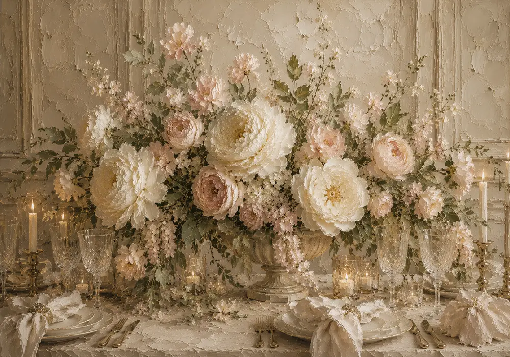 Ivory Peony Floral Dining Room Wall Art Canvas Print