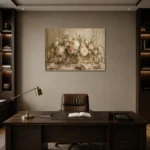 Ivory Peony Floral Dining Room Wall Art Canvas Print displayed in a contemporary gallery-inspired room