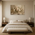 Ivory Peony Floral Dining Room Wall Art Canvas Print showcased in an elegant minimalist interior