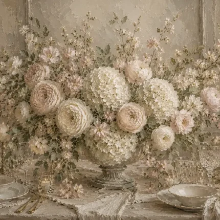 Blush Hydrangea Floral Dining Room Wall Art Canvas Print