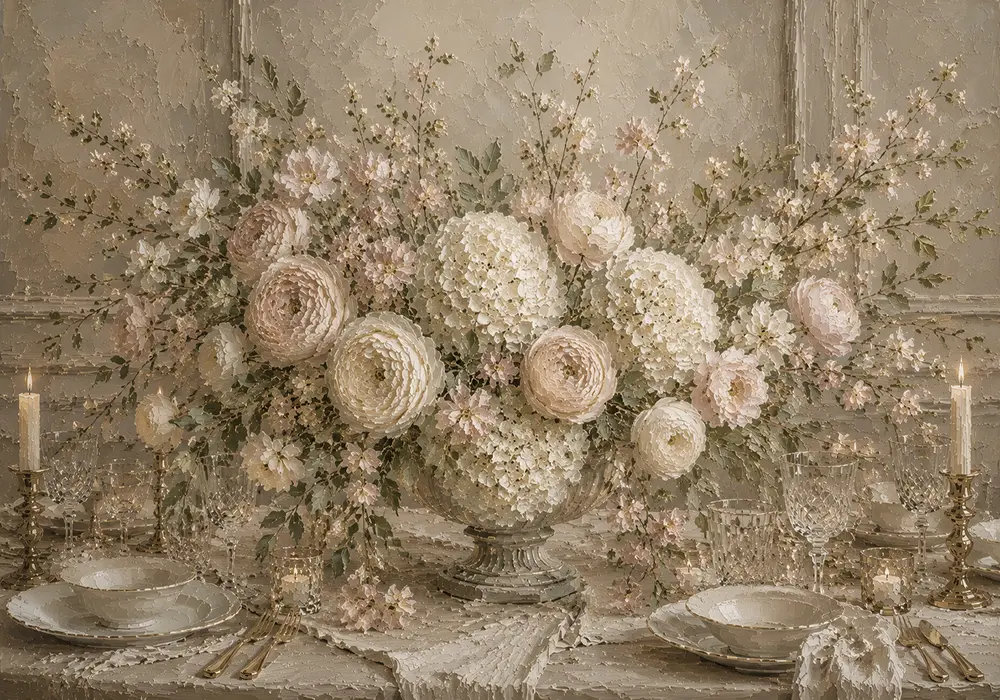 Blush Hydrangea Floral Dining Room Wall Art Canvas Print