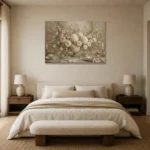 Blush Hydrangea Floral Dining Room Wall Art Canvas Print showcased in an elegant minimalist interior
