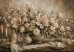 Blush Magnolia Tablescape Floral Dining Room Wall Art Canvas Print