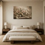 Blush Magnolia Tablescape Floral Dining Room Wall Art Canvas Print showcased in an elegant minimalist interior