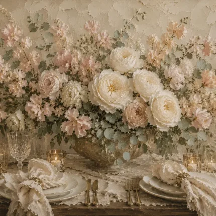 Blush Rose Tablescape Floral Dining Room Wall Art Canvas Print