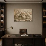 White Orchid Floral Dining Room Wall Art Canvas Print displayed in a contemporary gallery-inspired room