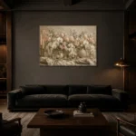 White Orchid Floral Dining Room Wall Art Canvas Print shown in a warm modern interior