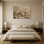 White Orchid Floral Dining Room Wall Art Canvas Print showcased in an elegant minimalist interior