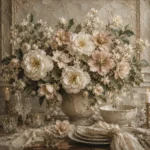 Ivory Peony Floral Dining Room Wall Art Canvas Print
