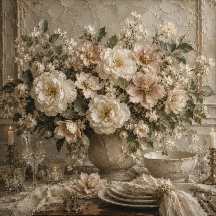Ivory Peony Floral Dining Room Wall Art Canvas Print