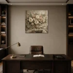 Ivory Peony Floral Dining Room Wall Art Canvas Print displayed in a contemporary gallery-inspired room