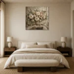 Ivory Peony Floral Dining Room Wall Art Canvas Print showcased in an elegant minimalist interior