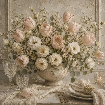 Blush Tulip Floral Dining Room Wall Art Canvas Print