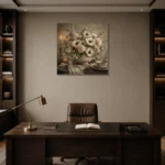 White Anemone Floral Dining Room Wall Art Canvas Print displayed in a contemporary gallery-inspired room