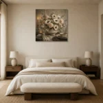 White Anemone Floral Dining Room Wall Art Canvas Print showcased in an elegant minimalist interior
