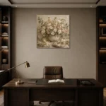 Ivory Lisianthus Floral Dining Room Wall Art Canvas Print displayed in a contemporary gallery-inspired room