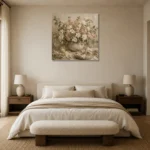 Ivory Lisianthus Floral Dining Room Wall Art Canvas Print showcased in an elegant minimalist interior