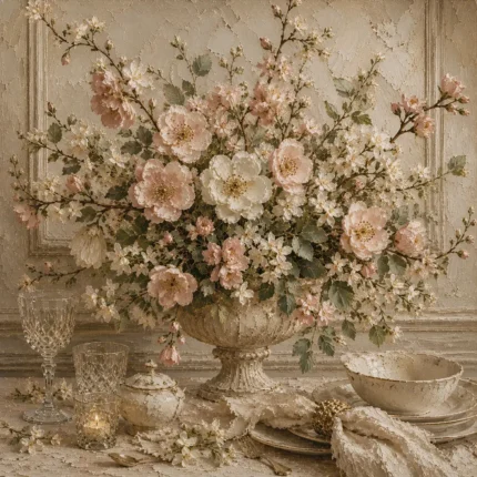 Blush Blossom Floral Dining Room Wall Art Canvas Print