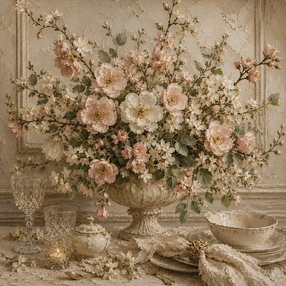 Blush Blossom Floral Dining Room Wall Art Canvas Print