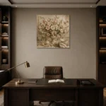 Blush Blossom Floral Dining Room Wall Art Canvas Print displayed in a contemporary gallery-inspired room
