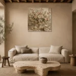 Blush Blossom Floral Dining Room Wall Art Canvas Print presented in a sophisticated home setting