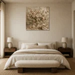 Blush Blossom Floral Dining Room Wall Art Canvas Print showcased in an elegant minimalist interior