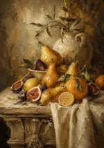 Golden Pear and Fig Dining Room Wall Art Canvas Print