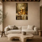 Golden Pear and Fig Dining Room Wall Art Canvas Print presented in a sophisticated home setting