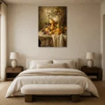 Golden Pear and Fig Dining Room Wall Art Canvas Print showcased in an elegant minimalist interior