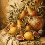 Mediterranean Pear and Fig Fruit Still Life Wall Art Canvas Print