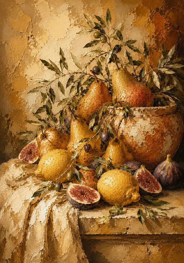 Mediterranean Pear and Fig Fruit Still Life Wall Art Canvas Print