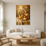 Mediterranean Pear and Fig Fruit Still Life Wall Art Canvas Print styled in a refined neutral interior
