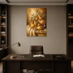 Mediterranean Pear and Fig Fruit Still Life Wall Art Canvas Print displayed in a contemporary gallery-inspired room