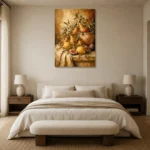Mediterranean Pear and Fig Fruit Still Life Wall Art Canvas Print showcased in an elegant minimalist interior