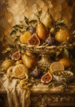 Ornate Pear and Fig Fruit Still Life Wall Art Canvas Print