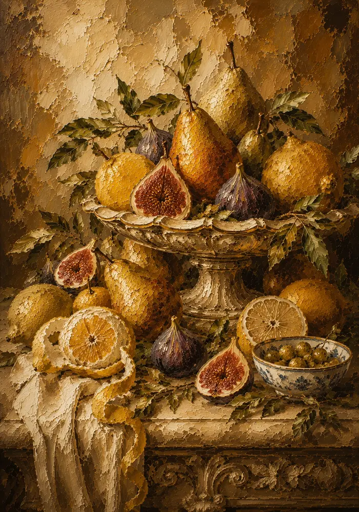 Ornate Pear and Fig Fruit Still Life Wall Art Canvas Print