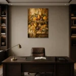 Ornate Pear and Fig Fruit Still Life Wall Art Canvas Print displayed in a contemporary gallery-inspired room
