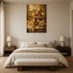 Ornate Pear and Fig Fruit Still Life Wall Art Canvas Print showcased in an elegant minimalist interior