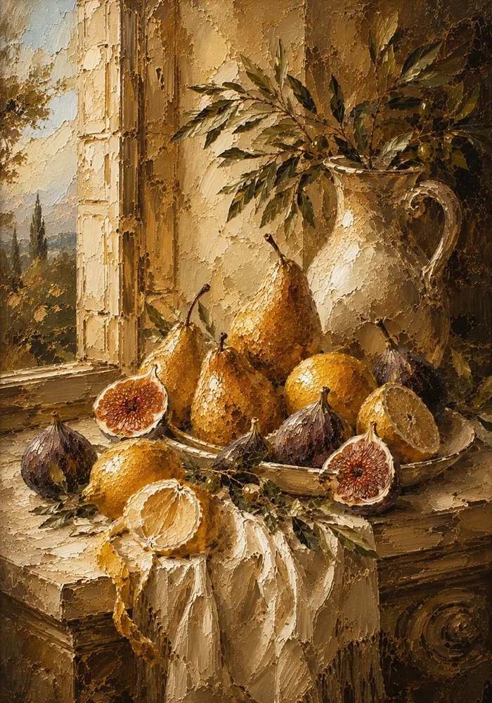 Window Pear and Fig Fruit Still Life Wall Art Canvas Print