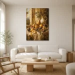 Window Pear and Fig Fruit Still Life Wall Art Canvas Print styled in a refined neutral interior