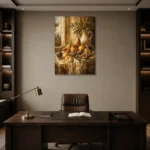 Window Pear and Fig Fruit Still Life Wall Art Canvas Print displayed in a contemporary gallery-inspired room