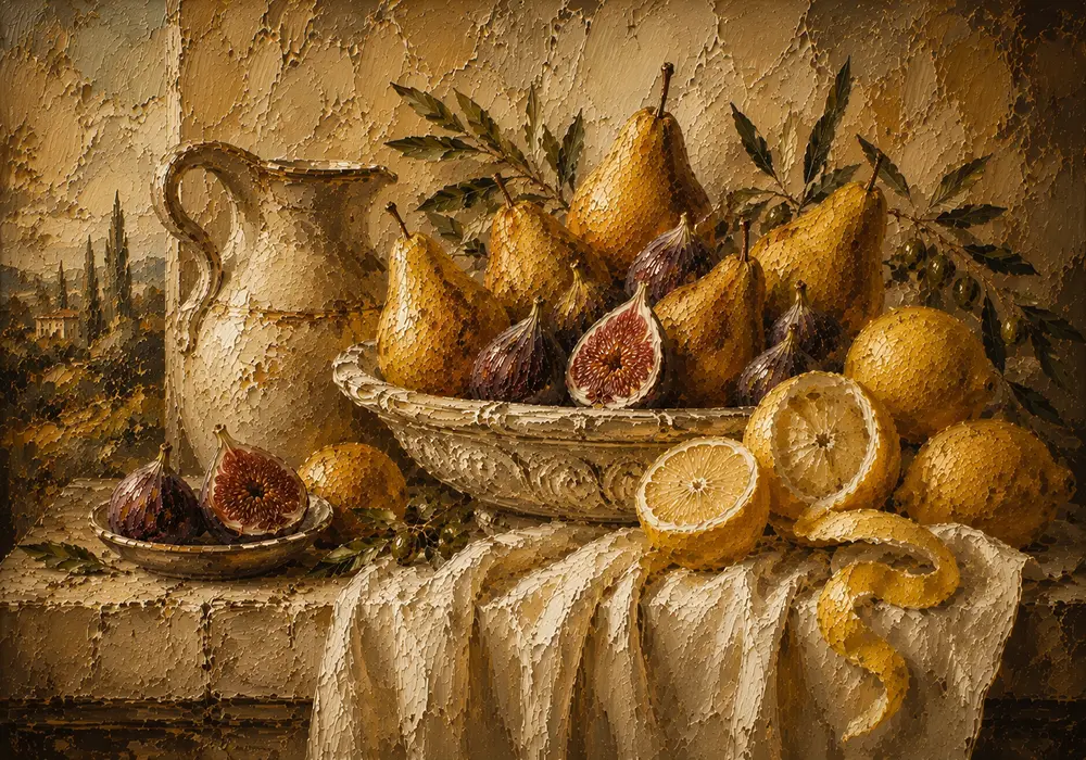 Tuscan Pear and Fig Fruit Still Life Wall Art Canvas Print