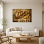 Tuscan Pear and Fig Fruit Still Life Wall Art Canvas Print styled in a refined neutral interior